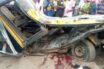 Two dead, as container-laden truck falls on bus in Lagos